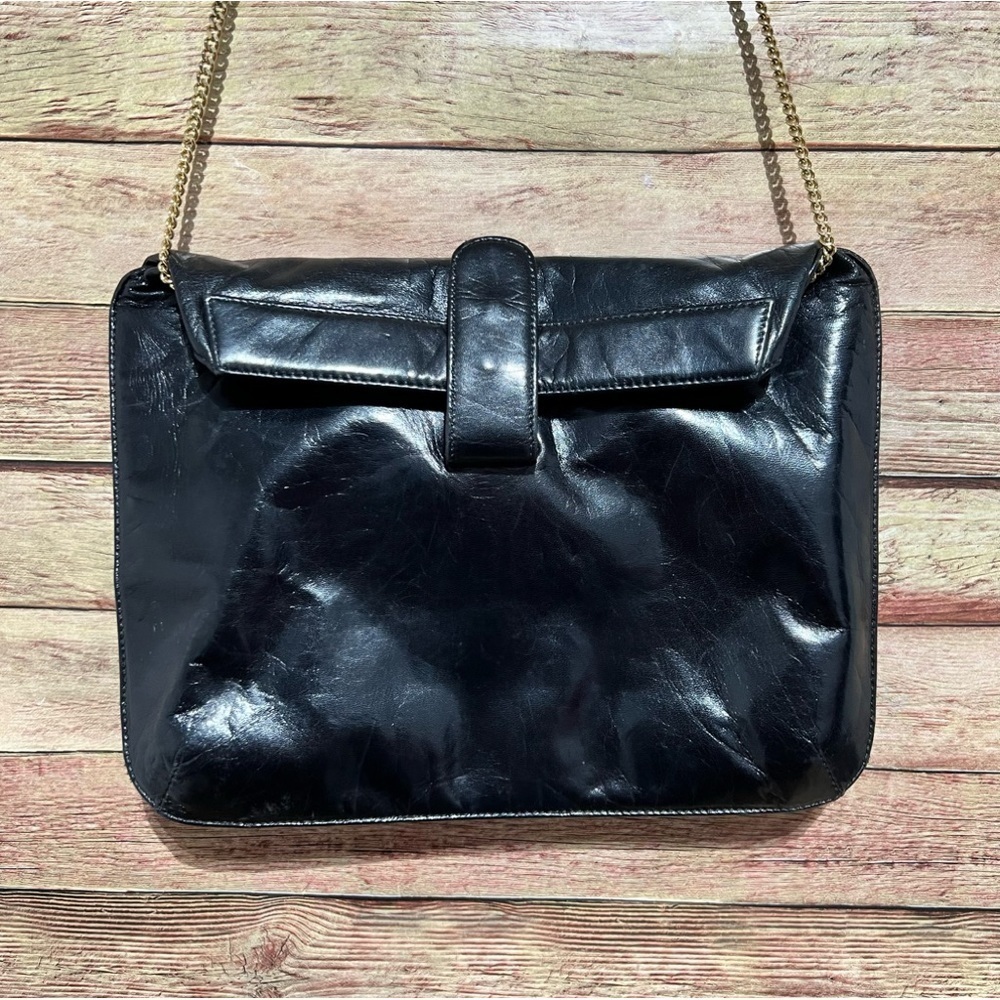 Bruno Magli Black Patent Leather Chain Crossbody